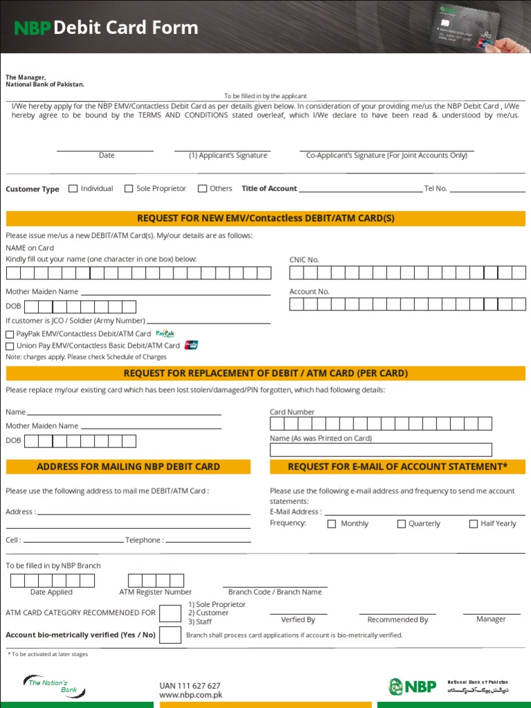 NBP Debit Card Application Form | PDF | Debit Card | Visa Inc.