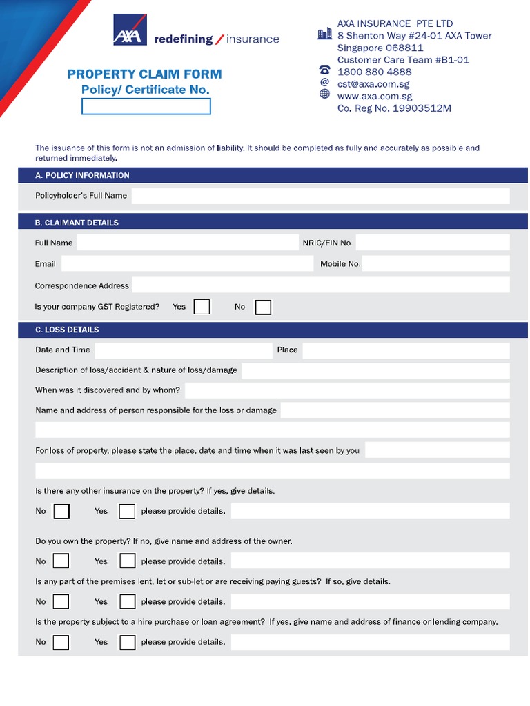 AXA Property Claim Form PDF