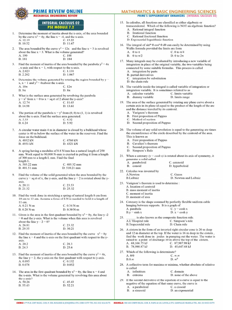 7.2 Integral Calculus 02 Problems | PDF