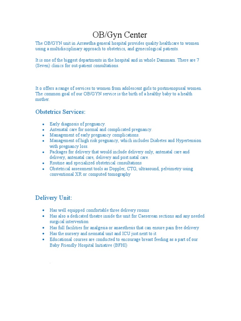 Obstetrics and Gynecology Department | PDF | Childbirth | Gynaecology