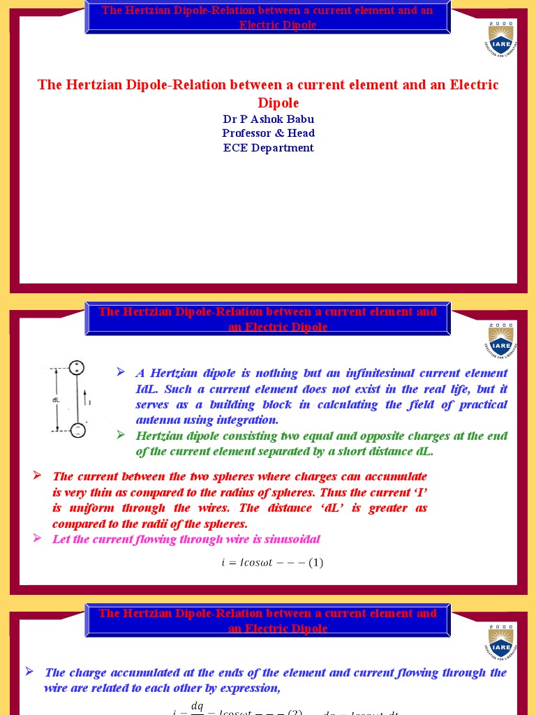 Hertzian Dipole and Antenna Power Relations | PDF | Antenna (Radio) | Waves