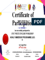 Certificate of Participation for Highly Immersive English Workshop