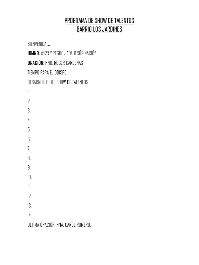 Show de Talentos en Barrio Los Jardines | PDF