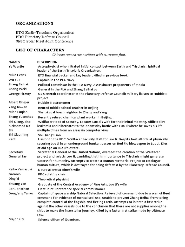 Characters The Dark Forest | PDF