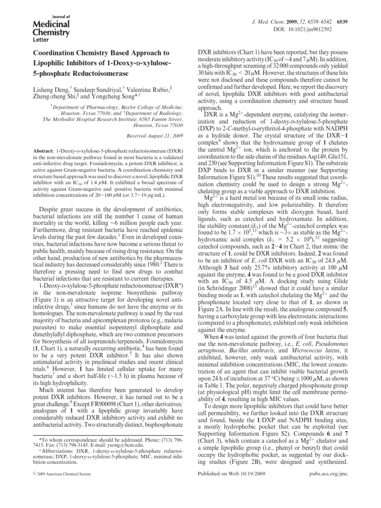 JMC2009 DXR Inhibitors Lipophilic PDF Enzyme Inhibitor Bacteria