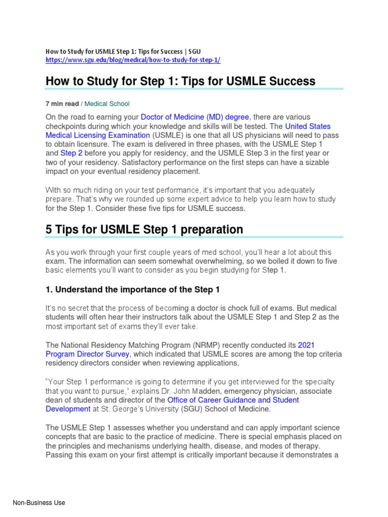 How To Study For USMLE Step 1 - SGU | PDF | United States Medical