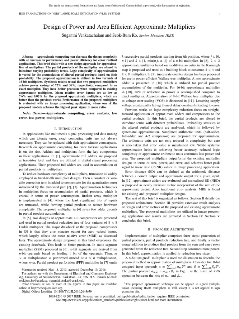 Power and Area Efficient Approximate Multipliers | PDF | Electronics ...