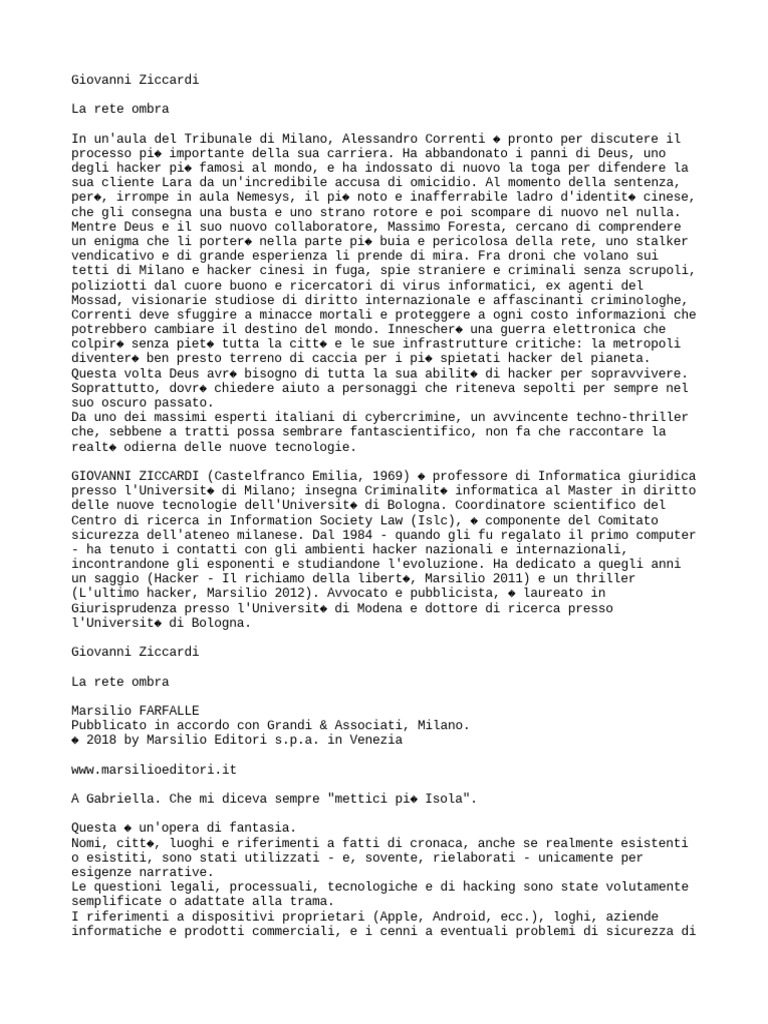 Giovanni Ziccardi - La Rete Ombra | PDF