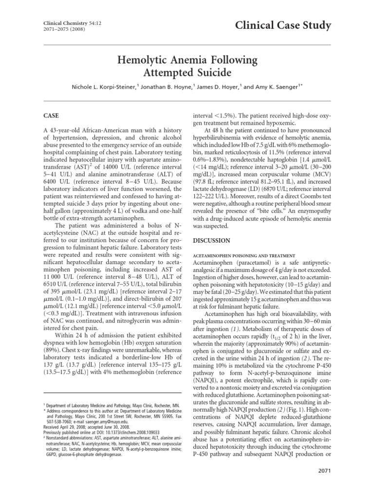 Hemolytic Anemia, Suicide PDF Blood Medical Specialties