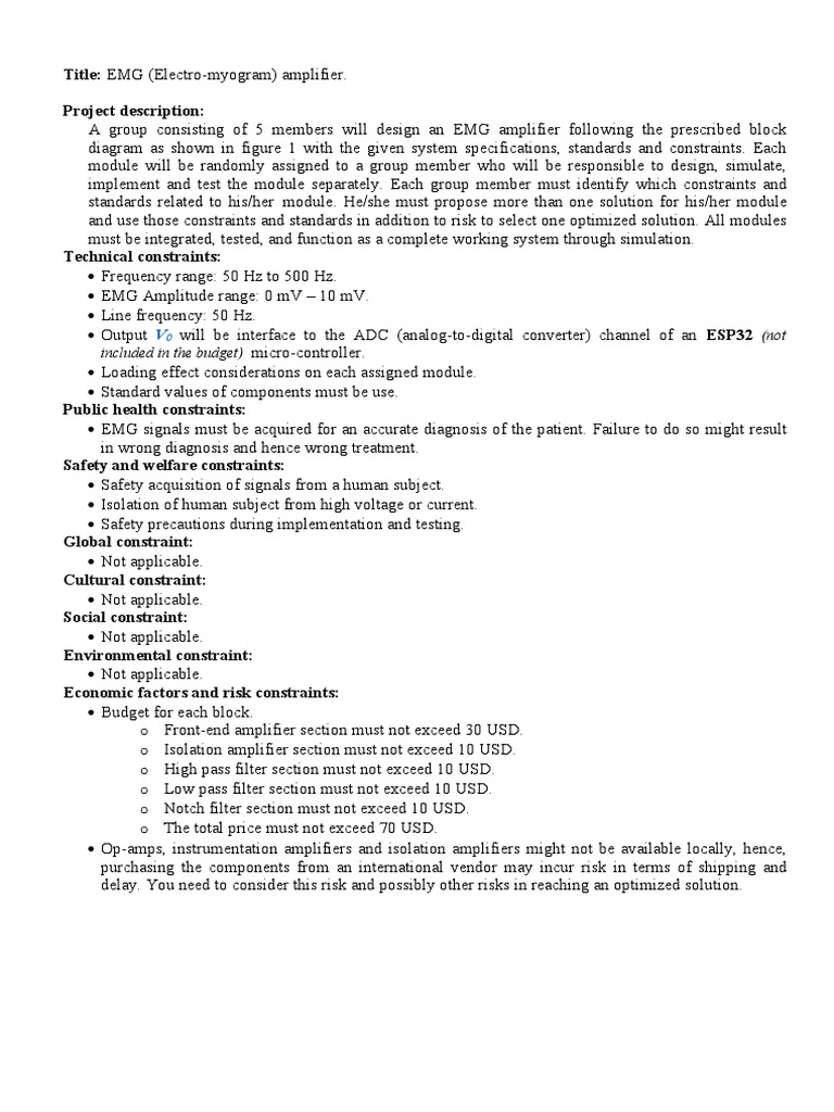 EMG Amplifier Design Project | PDF | Analog To Digital Converter ...