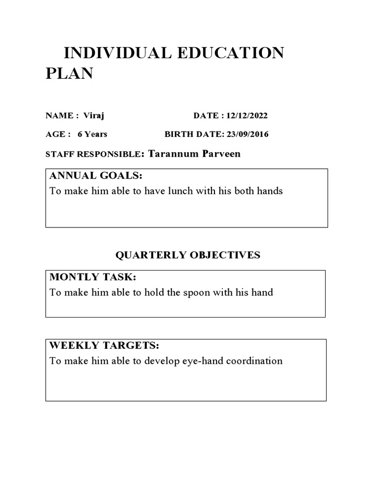 Individual Education Plan PDF Cognition Learning