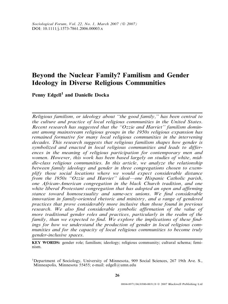 Edgell Et Al2007Sociological Forum PDF Family Gender Studies
