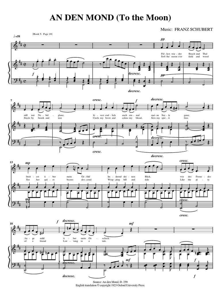 An Den Mond (Schubert) | PDF | German Songs