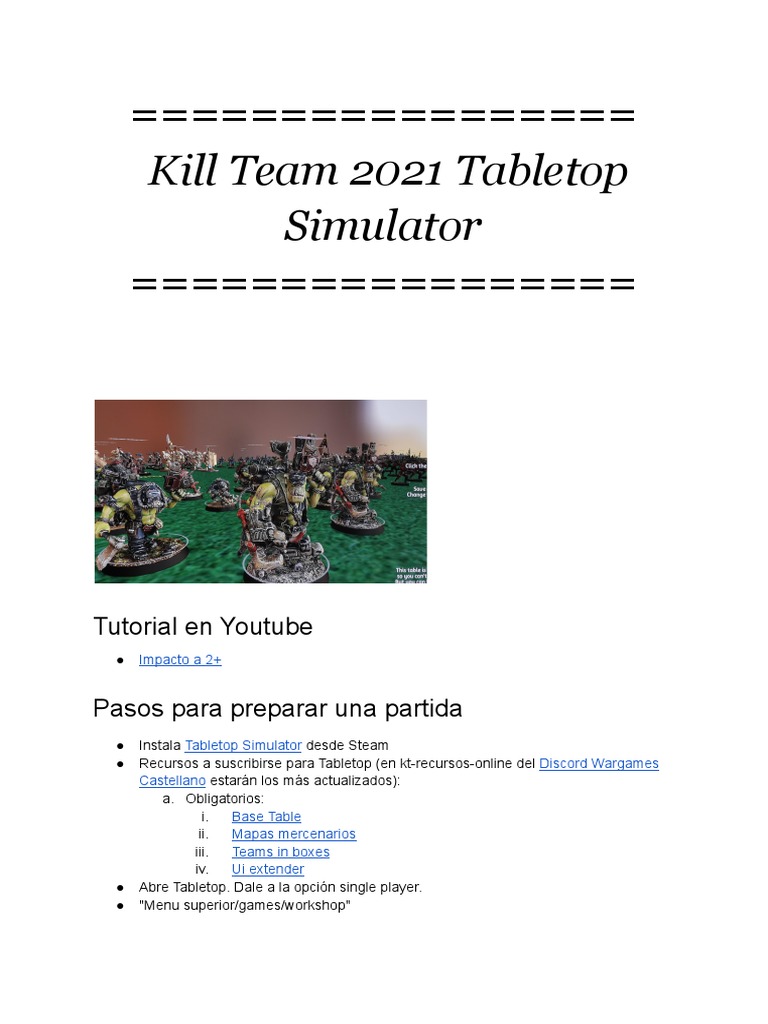 Tutorial Kill Team en Tabletop Simulator | PDF | Desarrollo de software ...