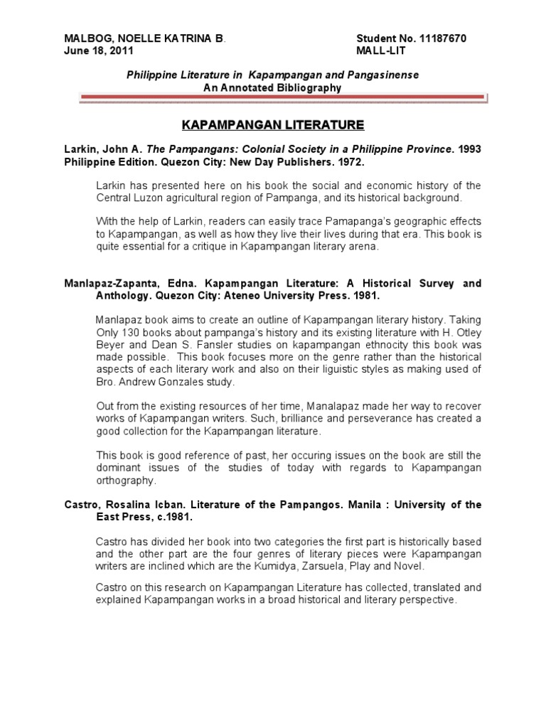 Annotated Bibliography: Kapampangan and Pangasinan | PDF