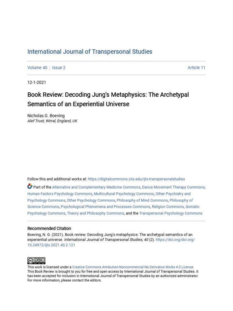 Book Review Decoding Jungs Metaphysics The Archet | PDF | Transpersonal ...