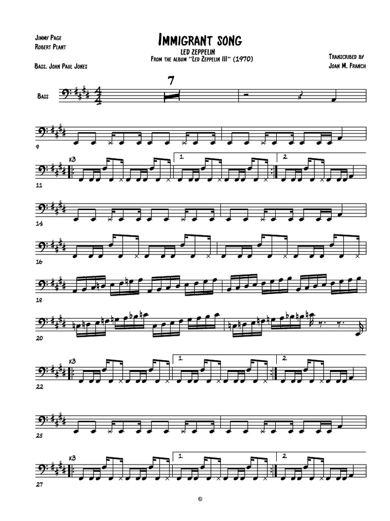 Immigrant Song Bass PDF