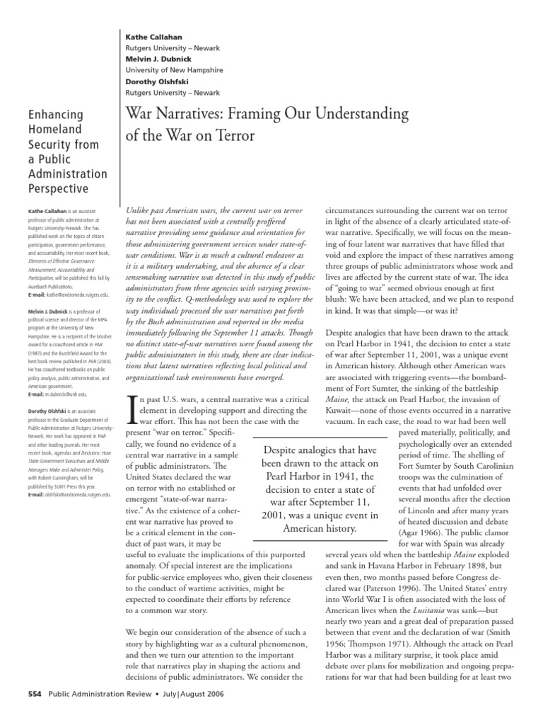 War Narratives - Framing Our Understanding of The War On Terror ...