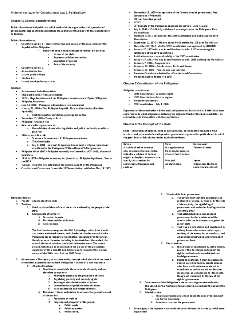 Constitutional Law 1 Midterm Reviewer | PDF | United States House Of ...