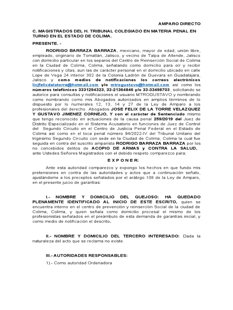 Amparo Directo de Rodrigo Barraza | PDF | Debido al proceso | Sentencia ...