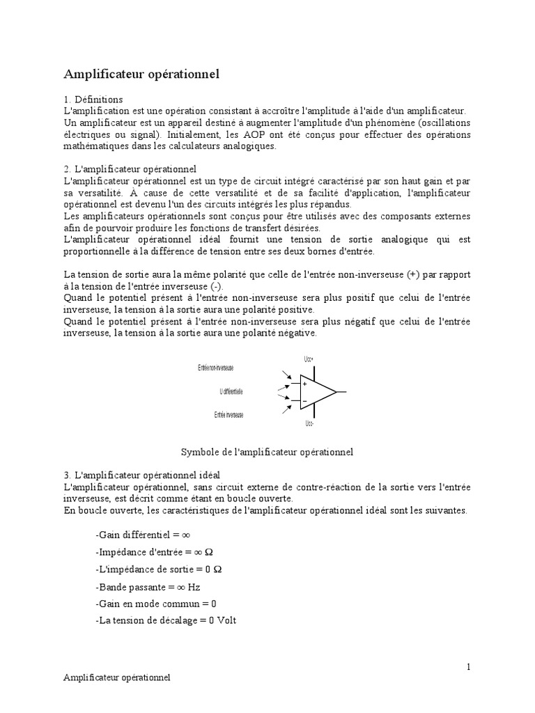 Définition et fonctionnement AOP | PDF | Amplificateur opérationnel ...