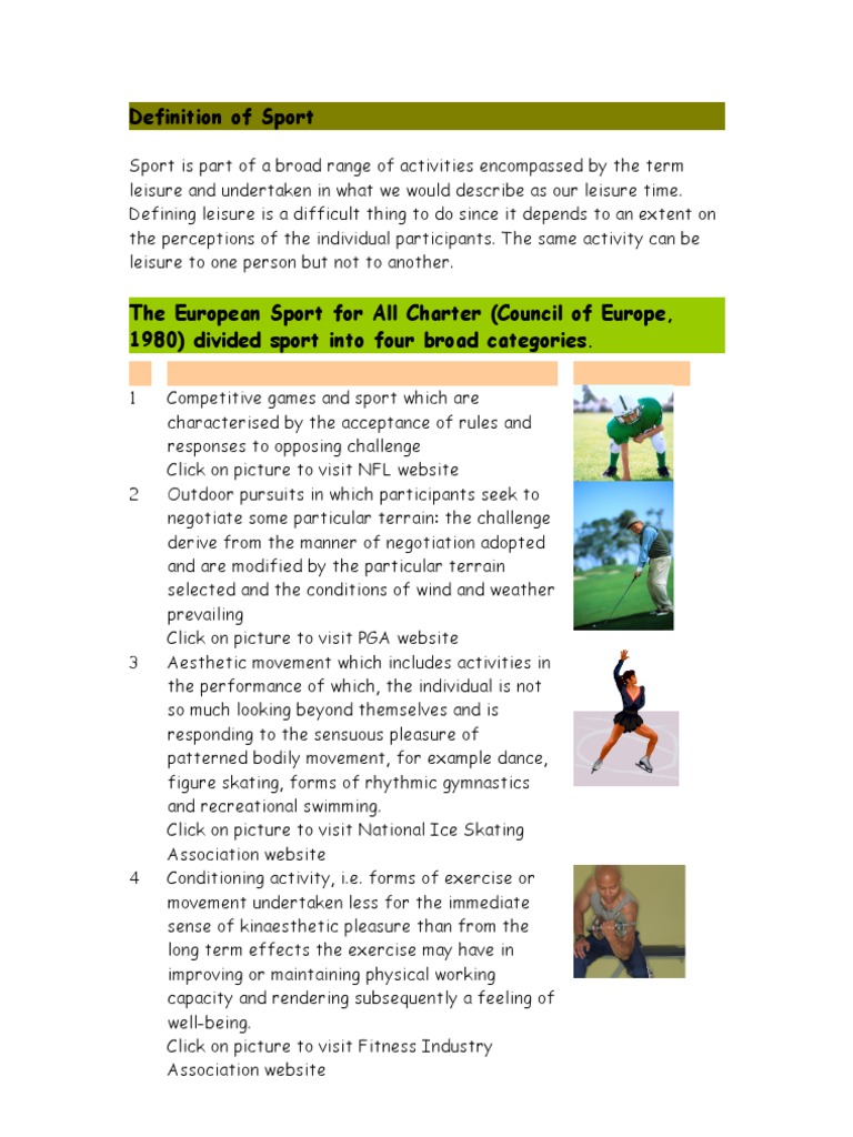 Definition of Sport PDF Sports Leisure