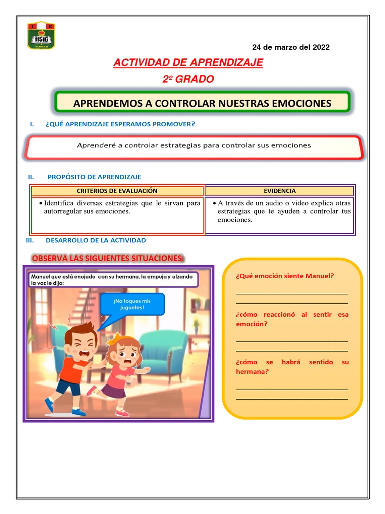 Estrategias para Controlar Emociones en 2º Grado | PDF | Las emociones ...