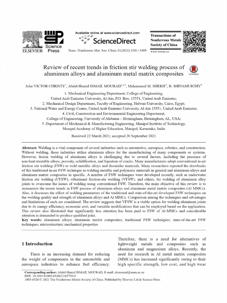 Review of Recent Trends in Friction Stir Welding Process of Aluminum ...