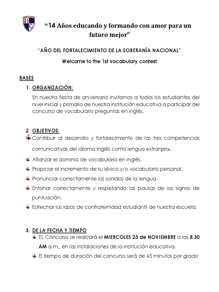 Bases Concurso de Ingles PDF Idioma en Inglés Cognición