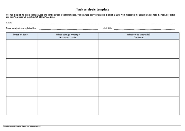 Task Analysis Template for Safe Work Procedures | PDF