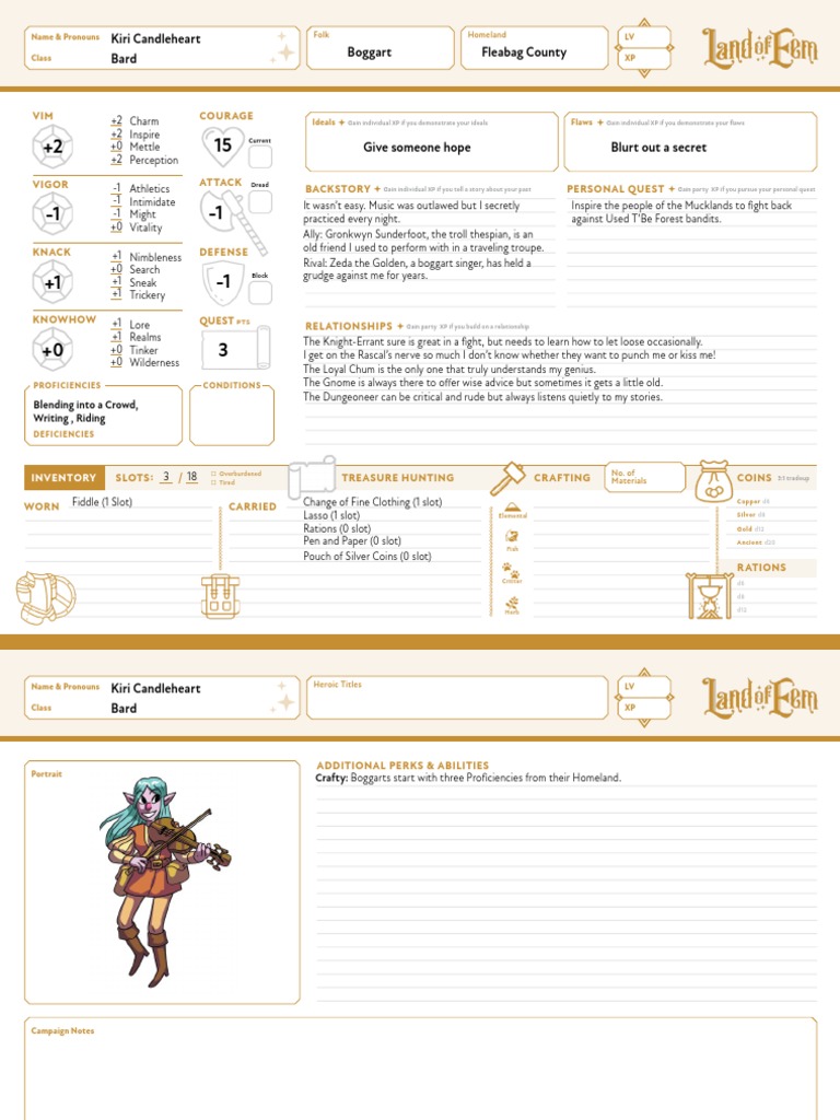 Land of Eem Quickstart Pregen Characters PDF