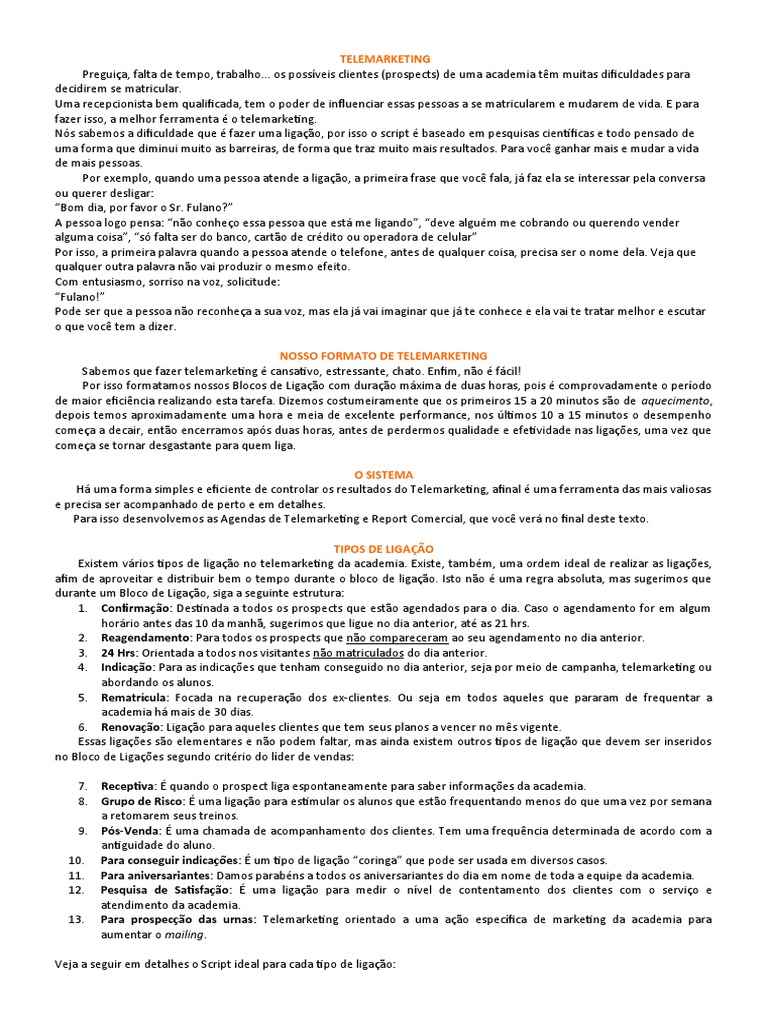 Script de Telemarketing Atualizado | PDF | Tempo | Dinheiro