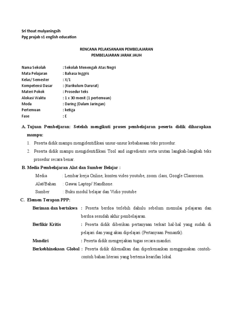 Contoh RPP PJJ | PDF