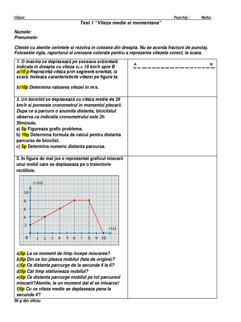 Test Clasa A 6A vITEZA NR 1 | PDF