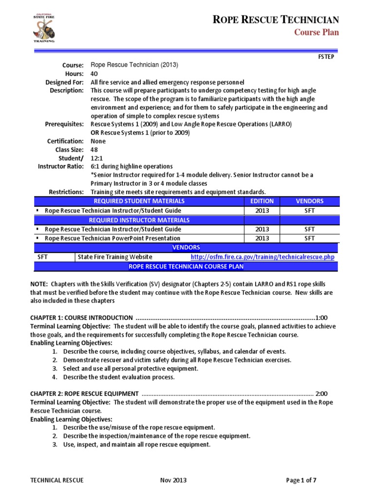 Rope Rescue Technician Course Plan PDF Knot Rope