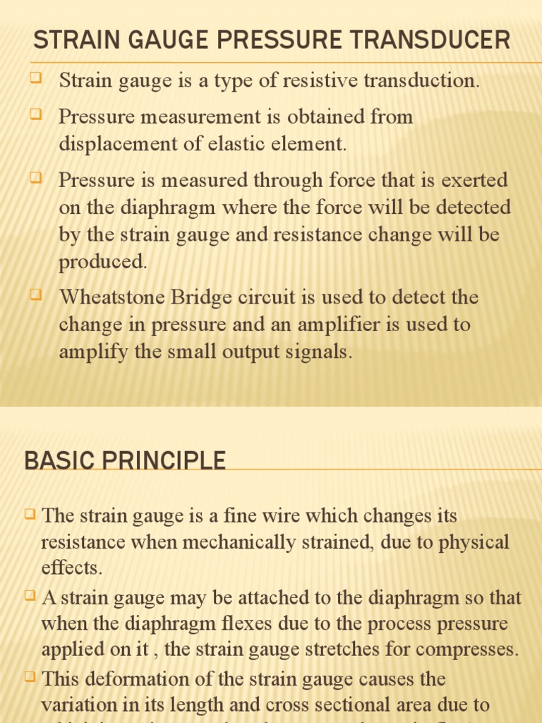 Strain Gauge Pressure Transducer Overview | PDF | Pressure Measurement ...