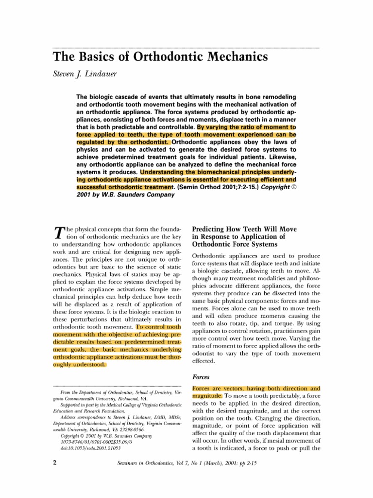 Basic of Orthodontic Mechanics PDF Orthodontics Force