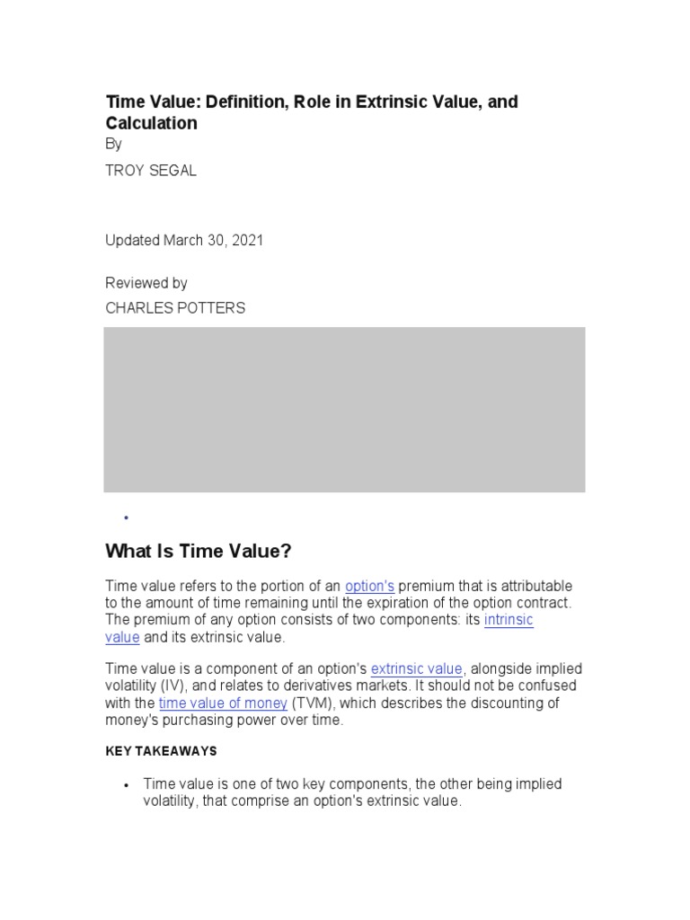Time Value Definition, Role in Extrinsic Value, and Calculation