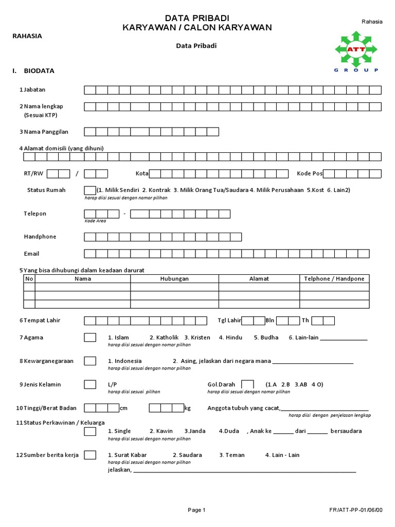 Form data pribadi calon karyawan pdf