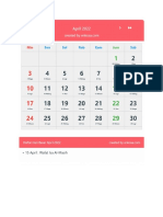 Kalender April 2022 Created by Enkosa