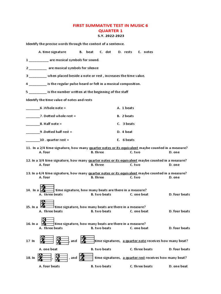 Grade 6 Music Test | PDF | Musical Notation | Musical Forms