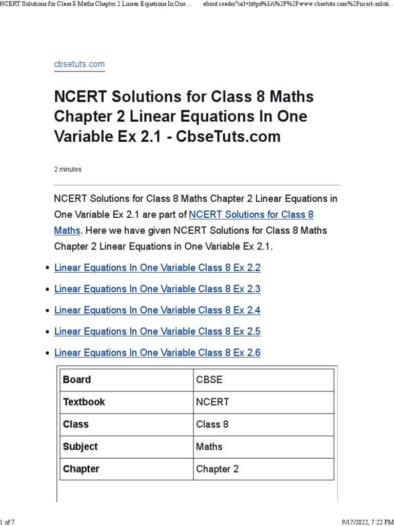 Chapter 1 Rational Numbers Ex 2.1 | PDF | Equations | System Of Linear ...