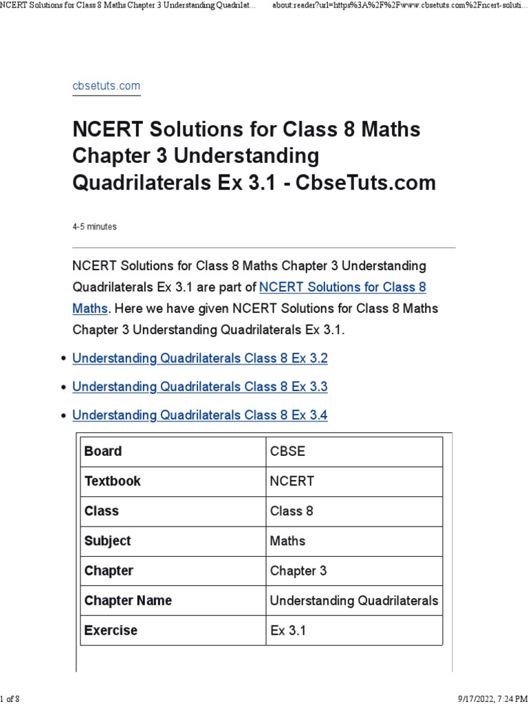 Class 8 Maths: Quadrilaterals Ex 3.4 | PDF | Triangle | Polygon