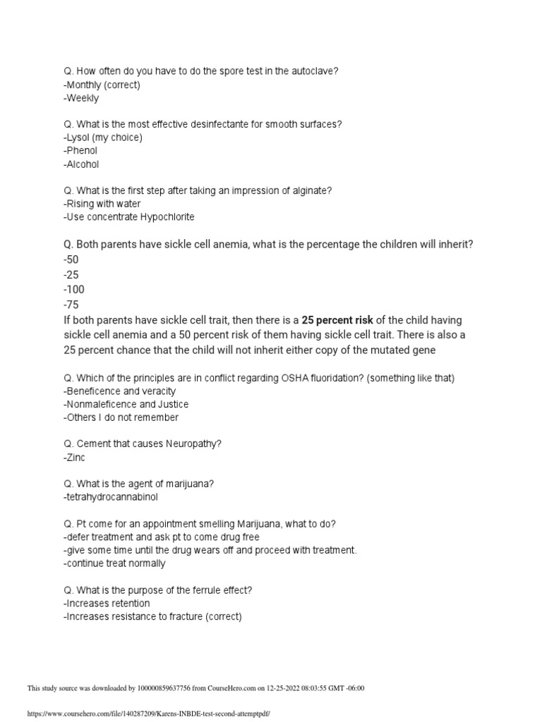 Karen S INBDE Test Second Attempt PDF | PDF | Tooth | Diseases And