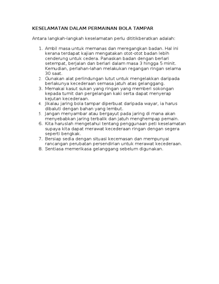 Keselamatan Dalam Permainan Bola Tampar Pdf
