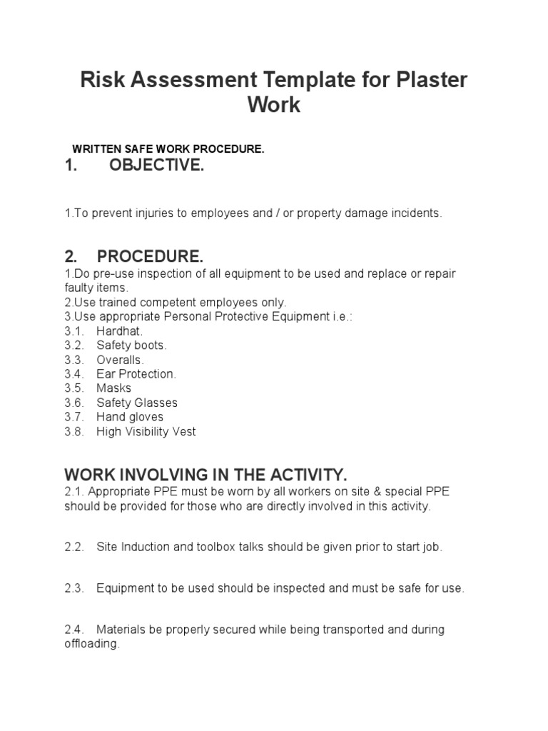Risk Assessment - Plaster Works | PDF