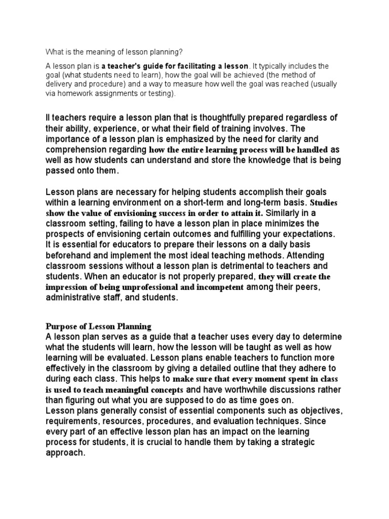 Meaning Of Lesson Planning B Ed Notes