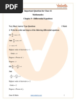 CBSE Class 12 Maths Chapter 9 Differential Equations Important Questions 2022-23