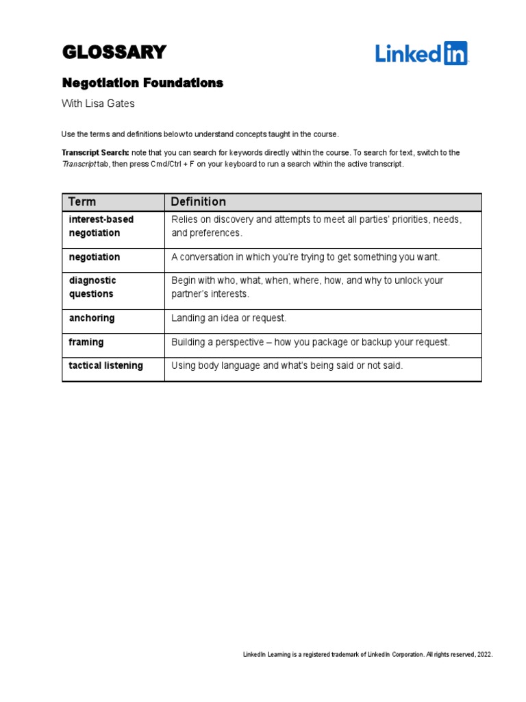Negotiation Terms and Definitions Guide | PDF