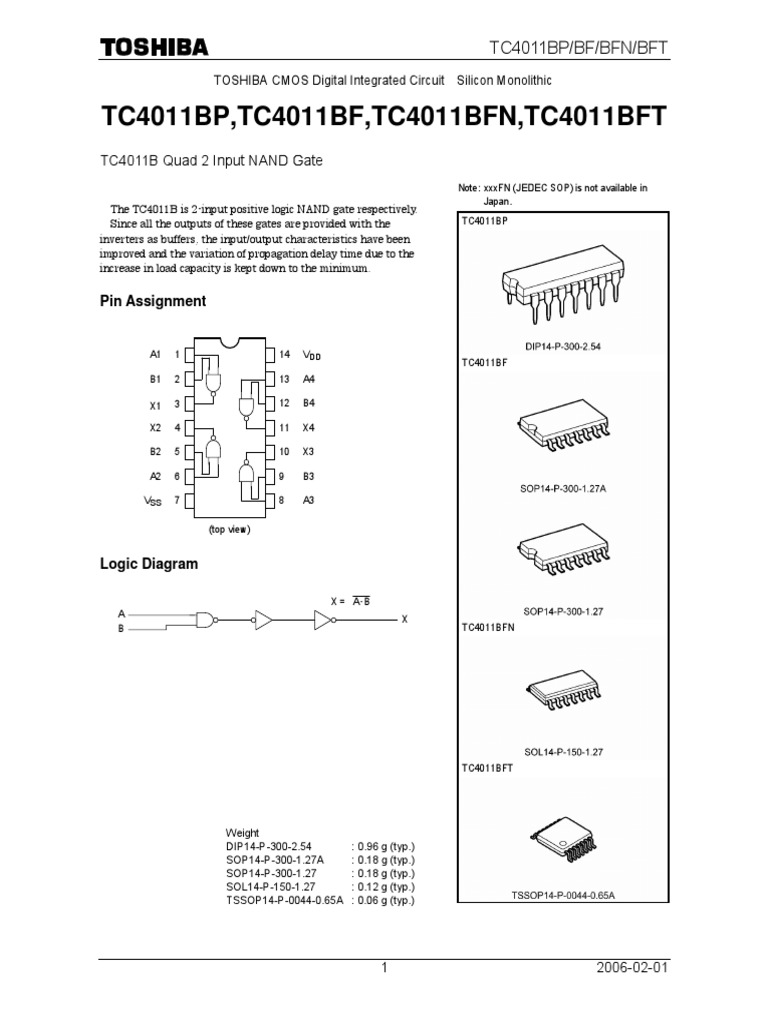 TC4011BP, TC4011BF, TC4011BFN, TC4011BFT: TC4011B Quad 2 Input NAND ...